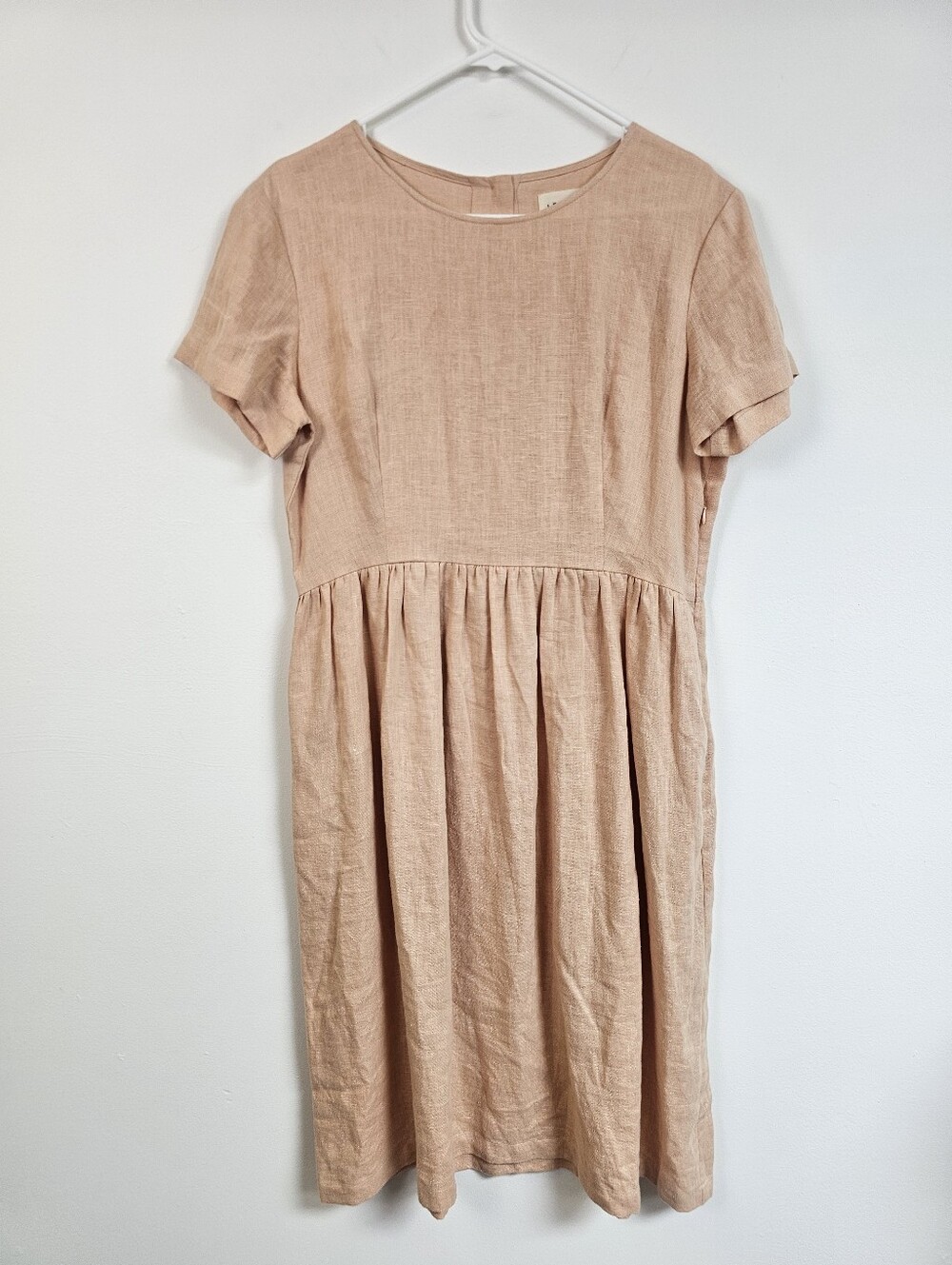 OffOn Linen Peach Salmon Flowy Lagenlook Dress Button Back Swing Dress